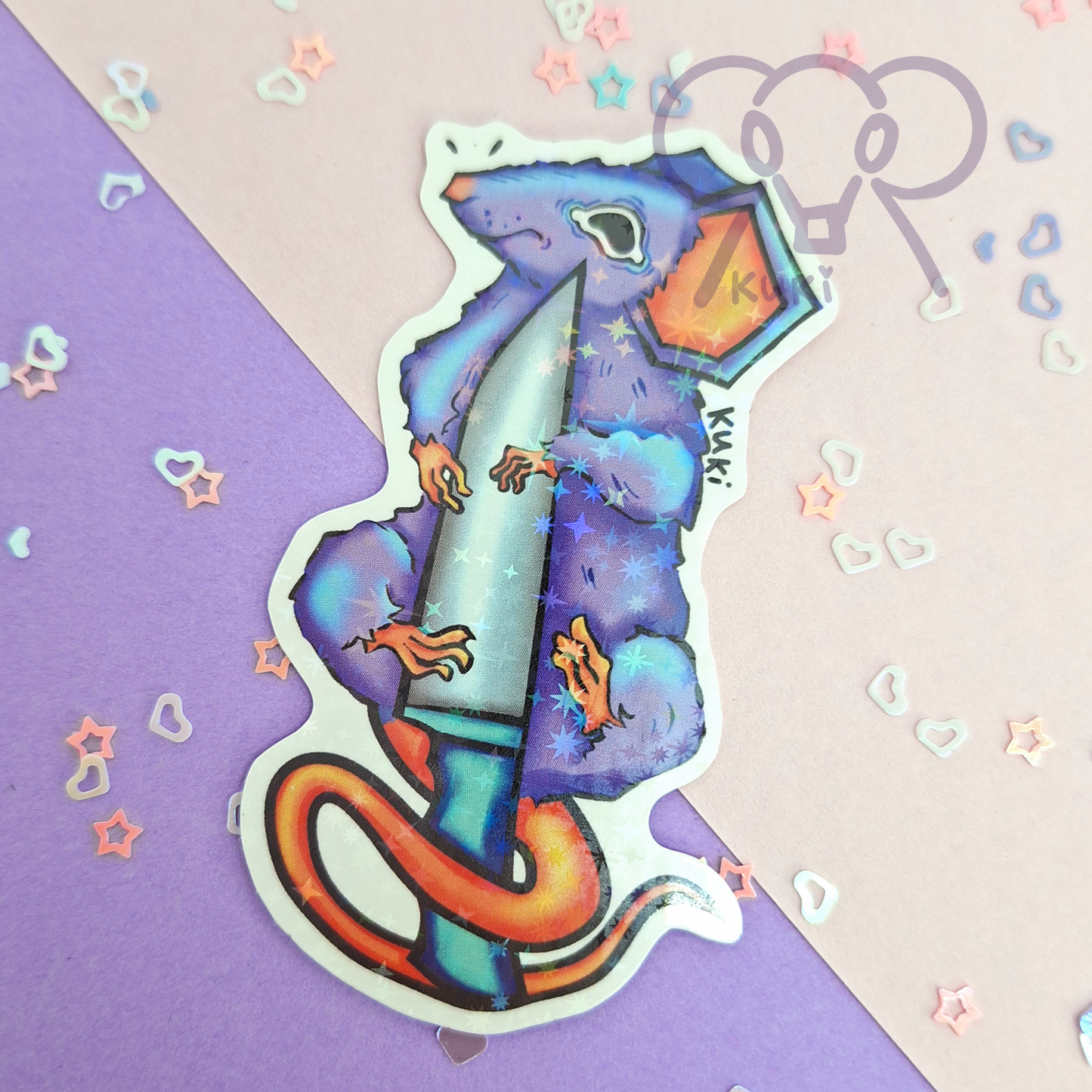 Rat With Knife | Holo Sticker