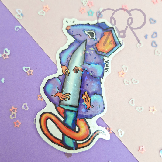 Rat With Knife | Holo Sticker