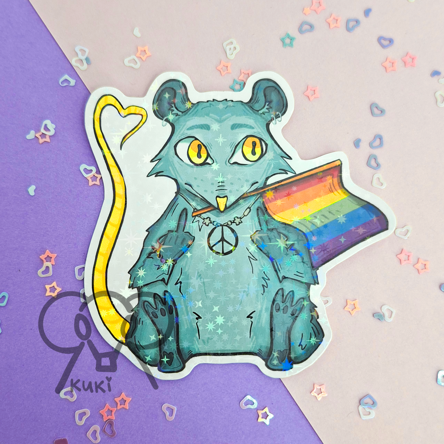 Matching Racoon And Opossum | Holo Sticker